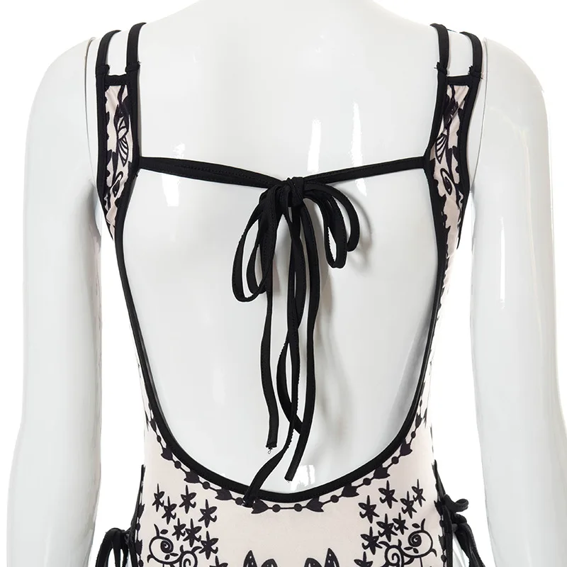 

OOTD New Summer Sexy Party Club Bodysuits For 2021 Women Print Lace Up Backless Sleeveless Bodysuits Female Casual Streetwears