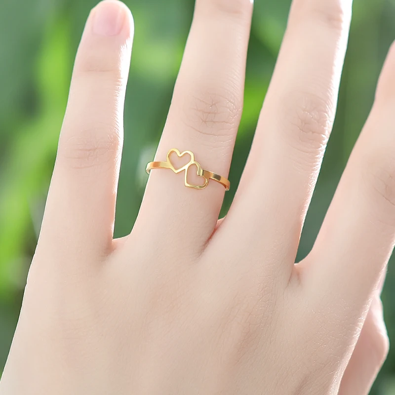 Romantic Hollow Out Two Heart Rings For Women Girls Opening Toe Ring Anillos Mujer Gold Couple Gift BFF Jewelry Accessories | Украшения и