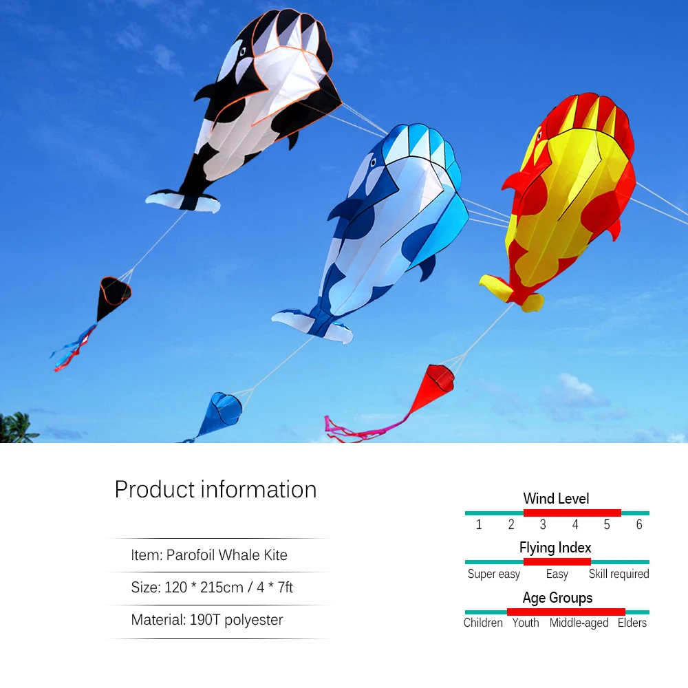 3D воздушный змей огромный безрамочный строительный с гигантскими китами