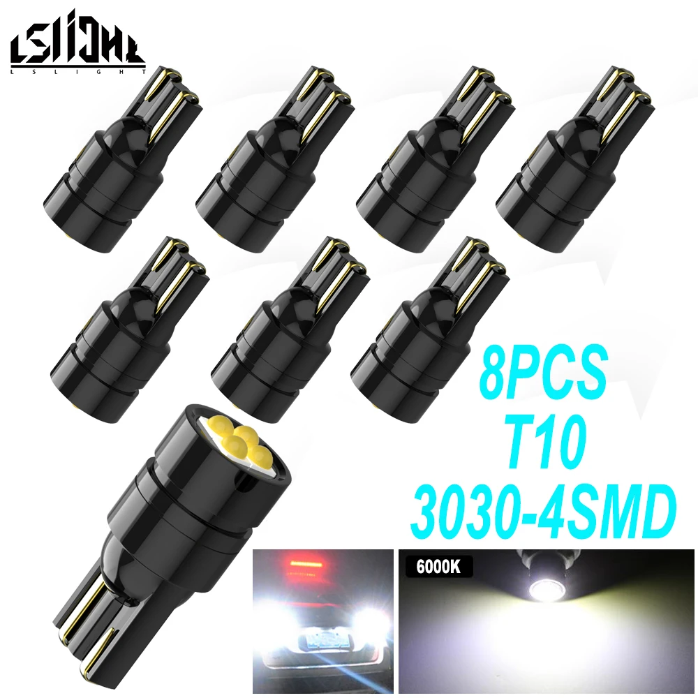 

8x T10 W5W светодиодный светильник 3030 4SMD клиновидные лампы 194 168 Белый номерной знак лампа Внутренняя купольная карта чтения парковочная лампа С...