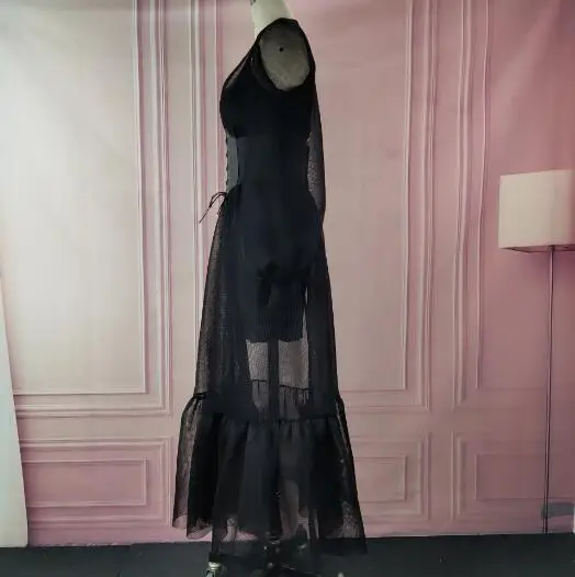 

Fashion V-neck Lantern Sleeve Front Zip Gauze Lantern Women's Dress and Long