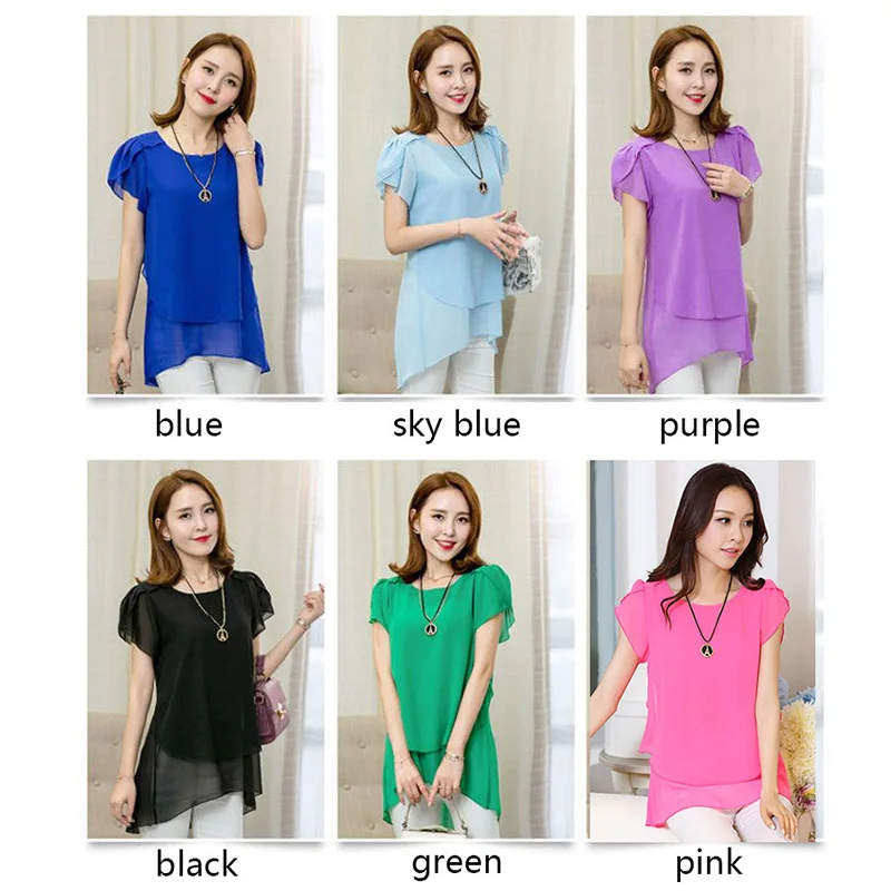 Женская блузка рубашка летняя шифоновая трендовая 5XL 2021 новинка короткий рукав