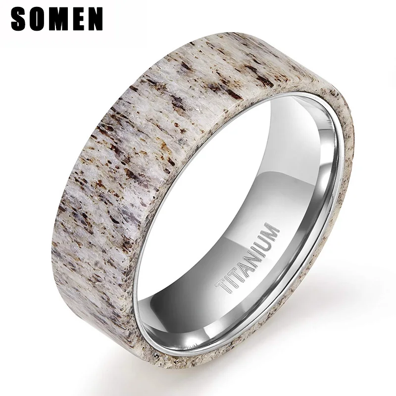 Кольцо Somen из титана с натуральным оленем и рогами для мужчин женщин обручальное