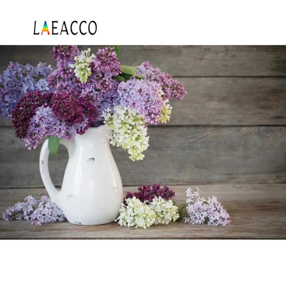 Laeacco фон для фотосъемки деревянная доска стена весенние цветы кисточка ваза