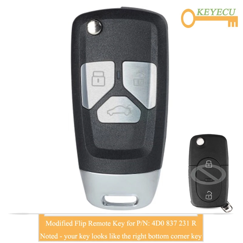 Пульт дистанционного управления KEYECU для Audi A3/B5 1997 2000 2 кнопки Fob 433 92 МГц чип ID48 P/N: 4D0