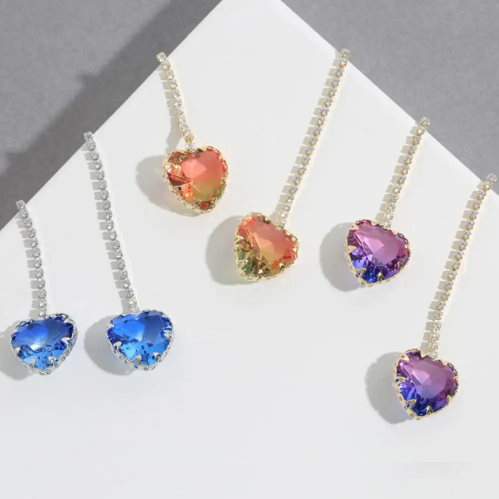 Модные асимметричные серьги-подвески Neoglory с красочным сердцем для женщин