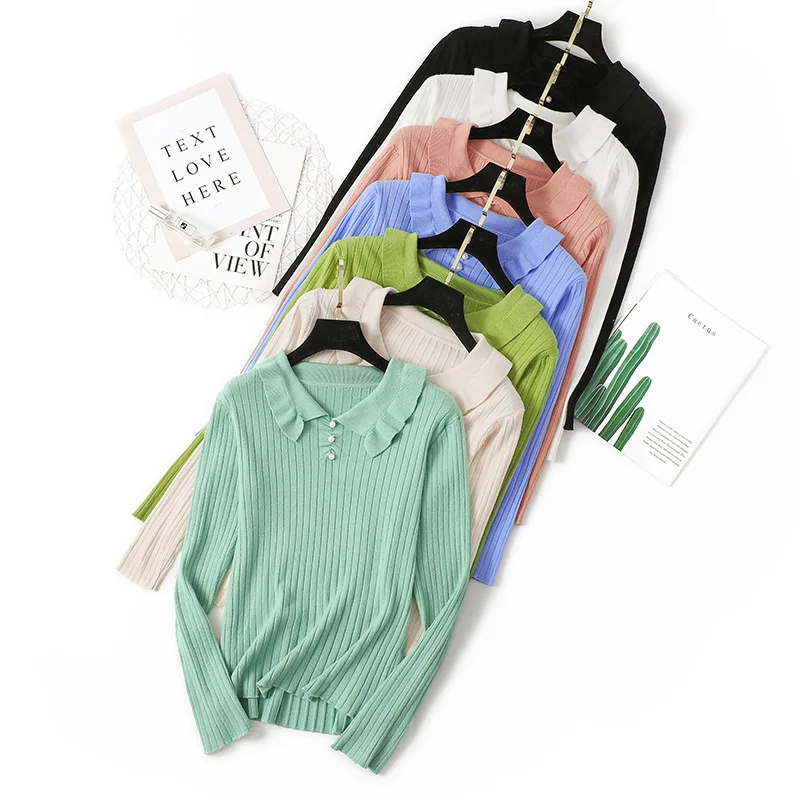 Зимний базовый вязаный свитер SINGRAIN Модный трикотажный с жемчужными пуговицами