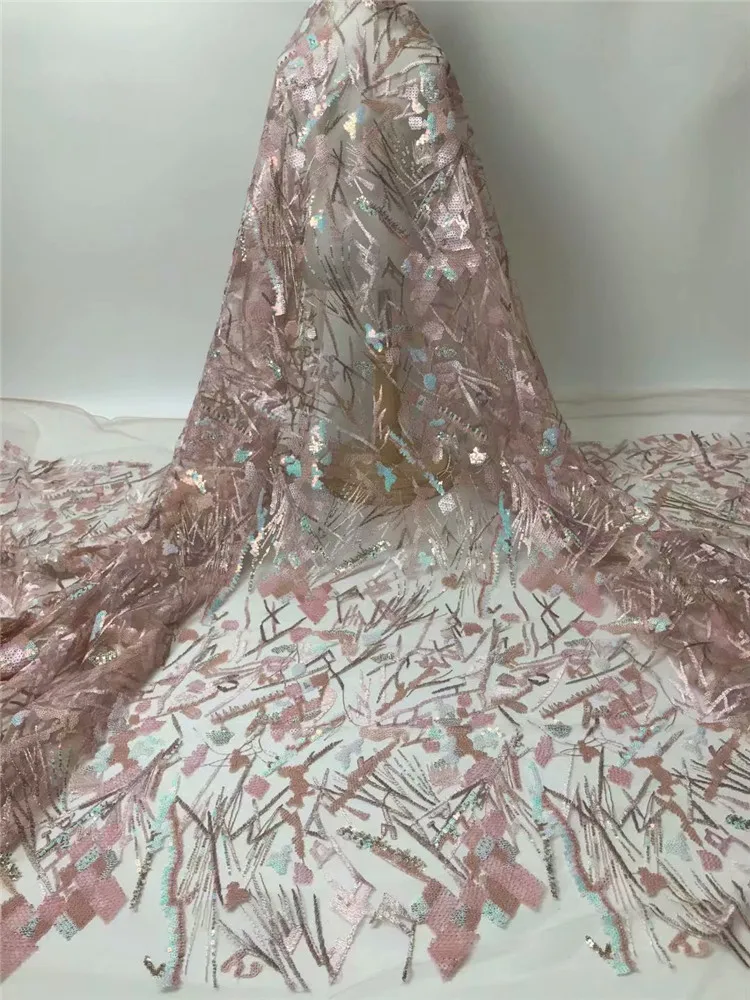 

Sequins Tulle Lace pink African Sequence Lace Fabric with sequins High Quality Nigerian French Mesh Net Lace Fabric FD265