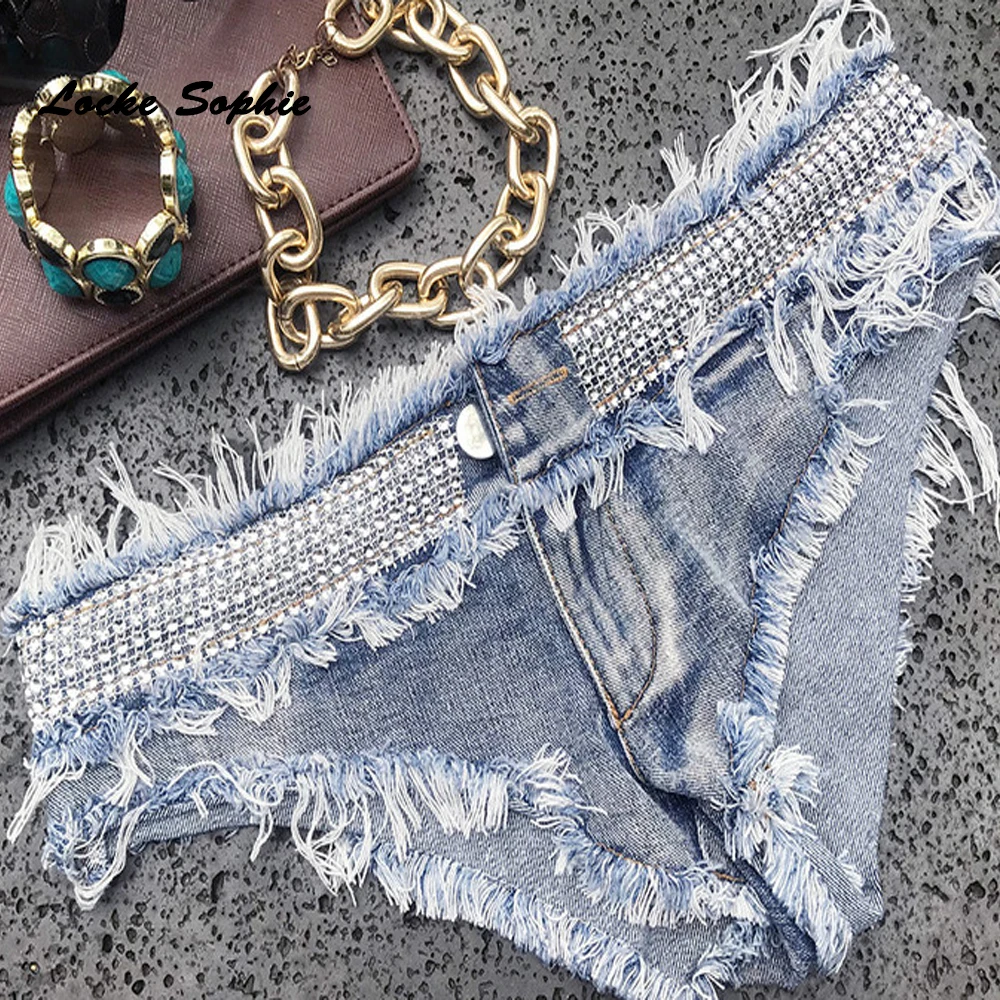 Женские пикантные супер джинсовые шорты с низкой талией 2020 летние со стразами