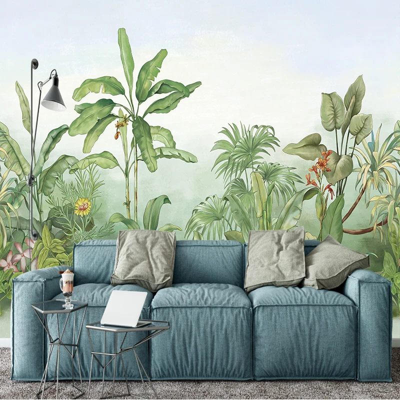 

Wallpapers Home Decoration Hand Painted Forest Green 3d Wall Mural Tree Leaves Wallpaper