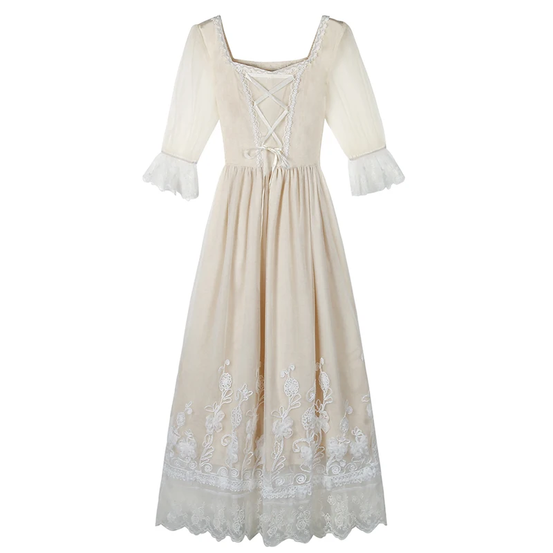 

Hstar Sweet Princess Dress 2021 Spring Vintage Lace Up Floral Petal Sleeve Fairy For Large Size Women Retro Dancing Vestidos