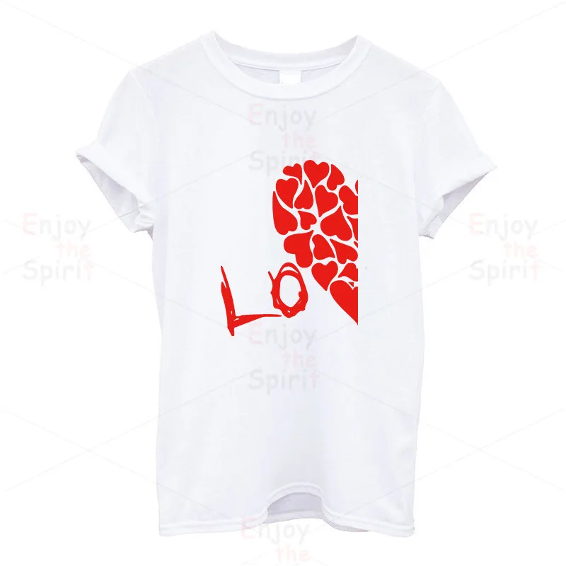 EnjoytheSpirit, новинка, летние забавные парные футболки, наполовину красное сердце, любовь, печать, хлопок, круглый вырез, футболки, крутая, короткий рукав, парная одежда - Цвет: P915MWhite