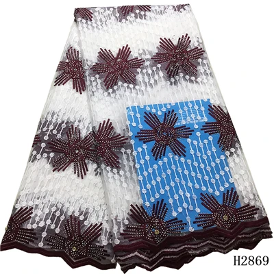 white and brown Африканская кружевная ткань Высокое качество кружево с вышитое кружево в нигерийском стиле ткань для женщин синяя фиолетовая французская Сетка кружевная ткань - Цвет: white and brown