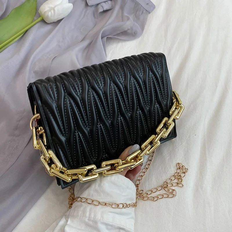 

Texture Thick Chain Crossbody Bags For Women Fashion Embroidery Shoulder Bag Small Cross Body Messenger Bags Designer Handbags