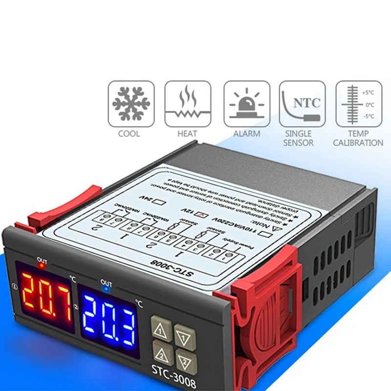 

Dual Digital Temperature Controller Two Relay Output Thermoregulator Thermostat Heater Cooler Dual Probe
