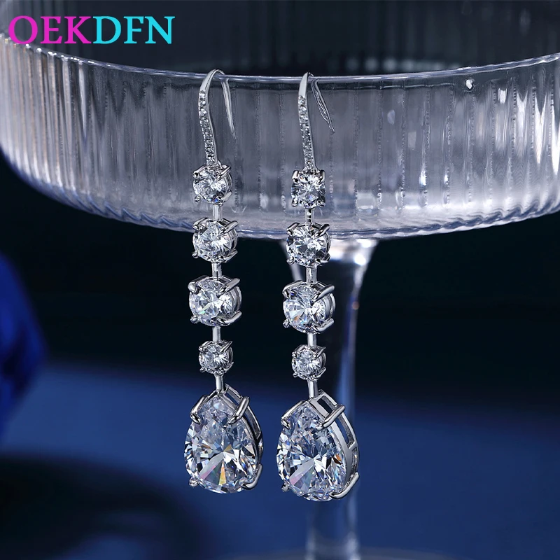 

OEKDFN 100% 925 Sterling Silver Drop Earrings For Women Sparkling 5A+ Zircon Gemstone Engagement Weddding Fine Jewelry Dangle