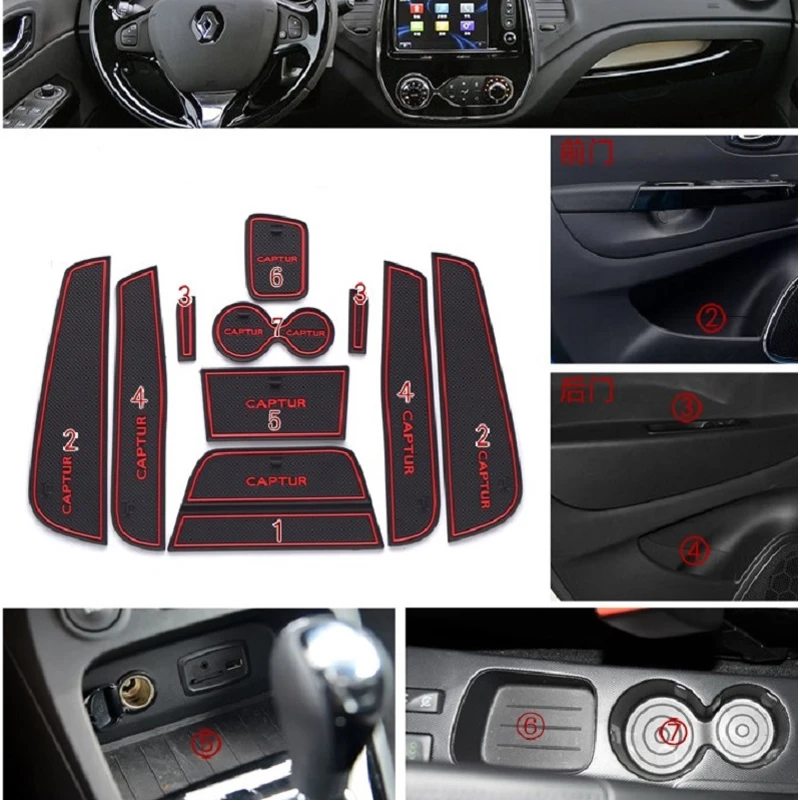 10 шт. для Renault Captur 2015 2016 2017 аксессуары резиновый автомобильный коврик салона для дверей, противоскользящая чашка для напольного паза
