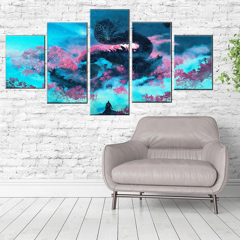 Холст искусство стен 5 шт. SEKIRO: Тени умирают дважды картины видеоигр для гостиной