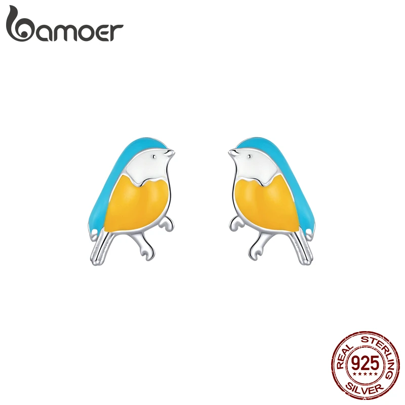 Женские серьги гвоздики bamoer GXE845 из серебра 925 пробы с разноцветной эмалью и