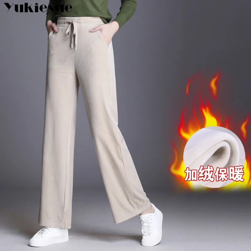 Вельветовые зимние теплые флисовые плотные женские брюки 2020 с высокой талией и