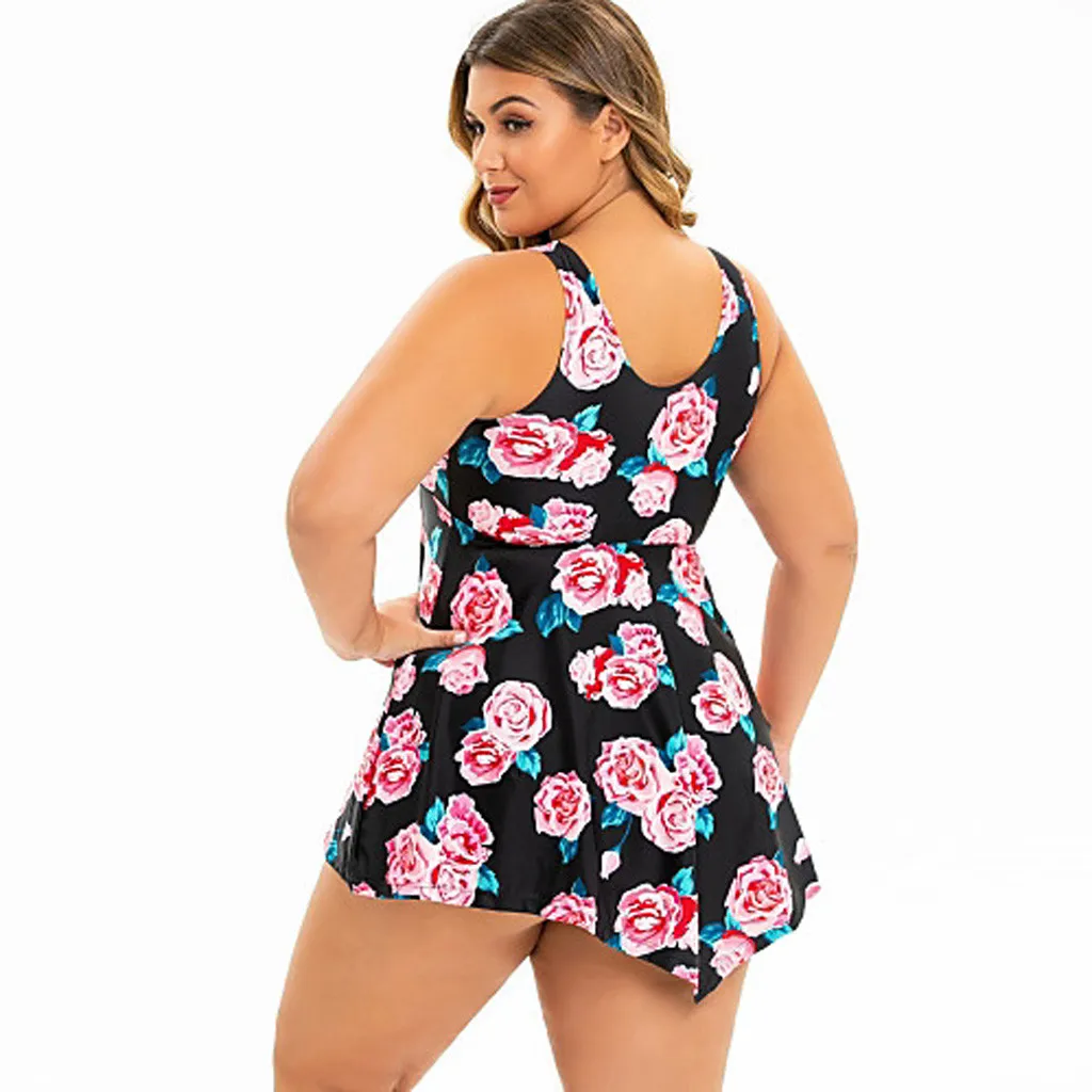 

Womens Padded Swimwear Plus Size Flowers Print Ruffle Sling Swimsuit Bikini Set Loose Strap Tops With Low Waist Bottoms Large