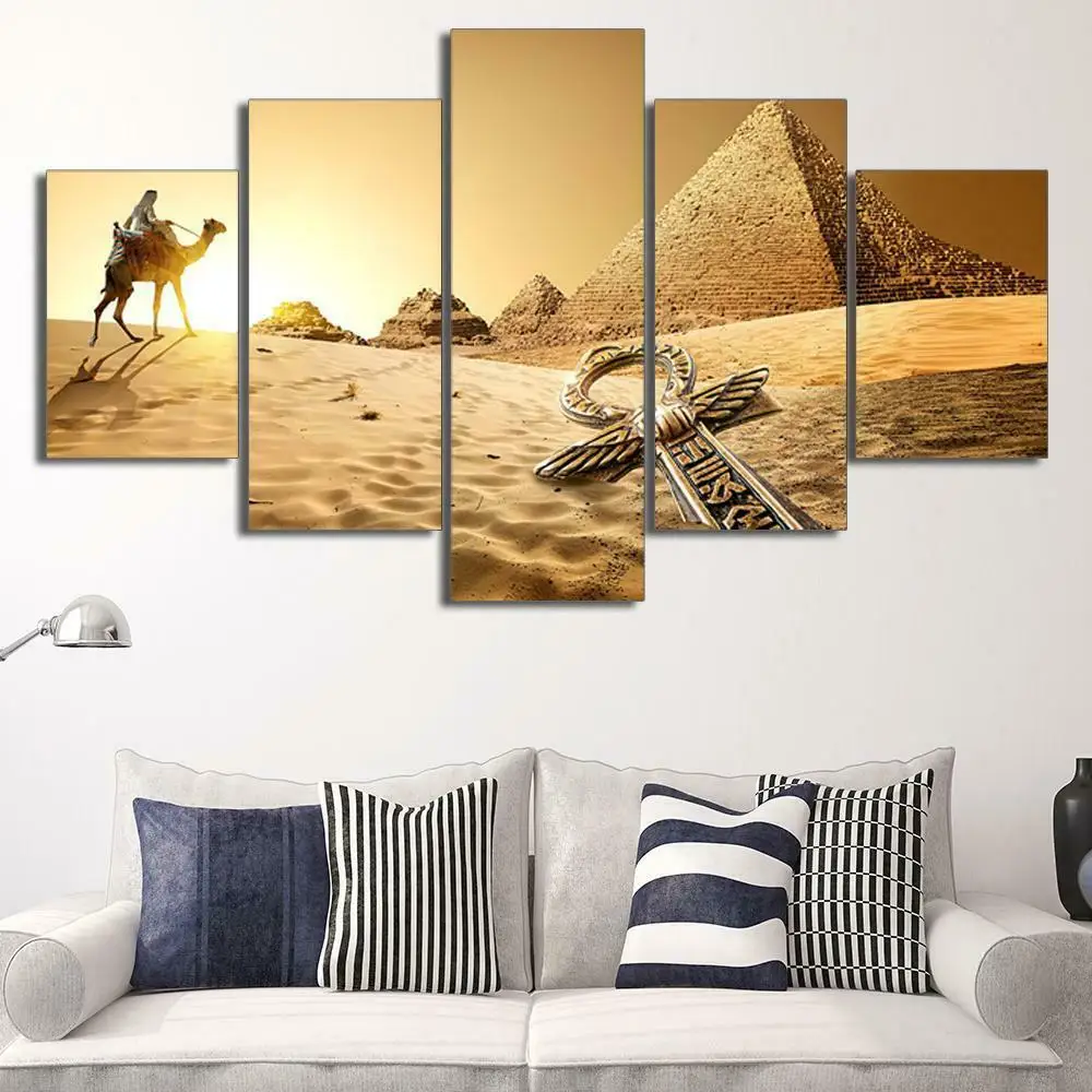 

5 Pcs Canvas Pictures Print Wall Art Canvas Egyptian Mystery Pyramids Paintings Wall Decor Print for Living Room Unframed