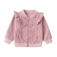 girls long sleeve top children lovely pink ruffle edge decorative baby jacket warm fashionable and comfortable zipper coat