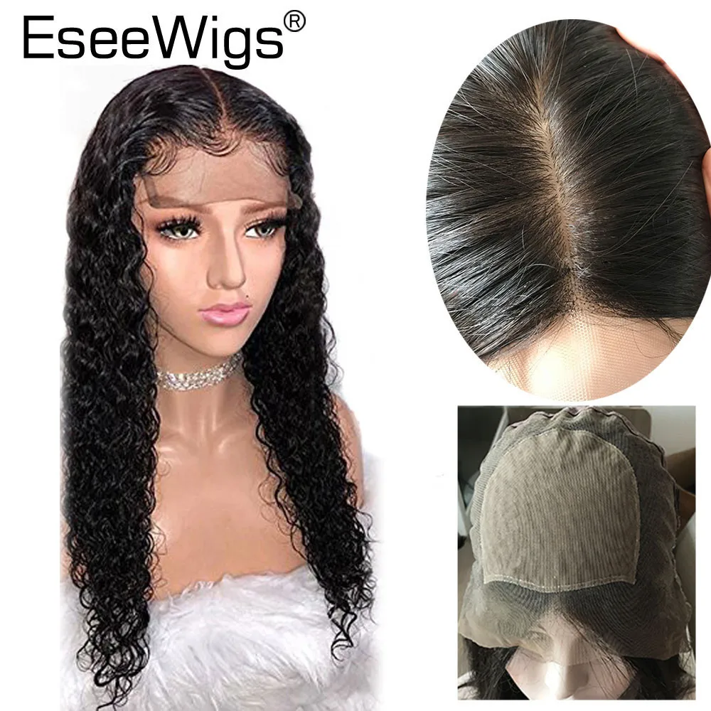 Eseewigs полный кружевной шелк основа парики глубокий кудрявый бразильский Remy Предварительно собранные человеческие волосы для женщин черный цвет волос 130 Плотность