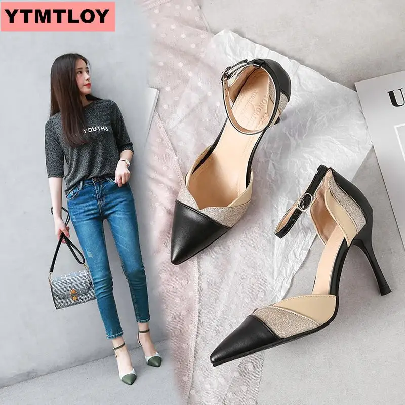 Женская обувь на шпильке с острым носком в Корейском стиле однотонная тонкая