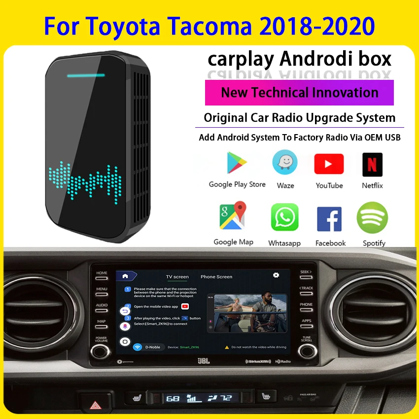 

For Apple Carplay AI Box Car Multimedia Player 4+32G Mirror Link Wireless Carplay Android System For Toyota Tacoma 2018-2020