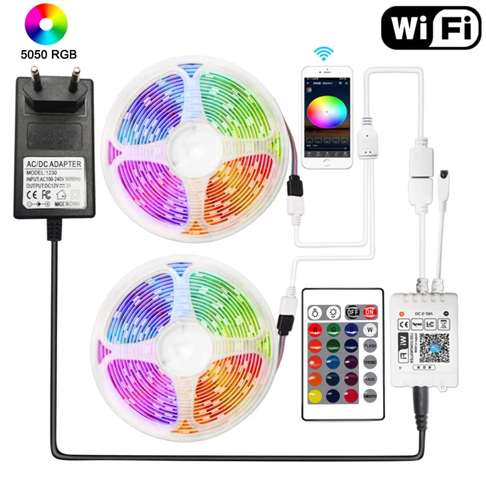 20 м цветных (RGB) светодиодных лент 12v WI FI 5 10 15 светодиодные ленты светильник
