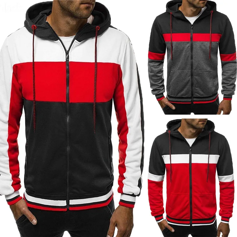 

ZOGAA Autumn Winter New Men Sports Fitness Leisure Color Matching Hot Sale Cardigan Hooded Jacket All-match Long-sleeved Fashion