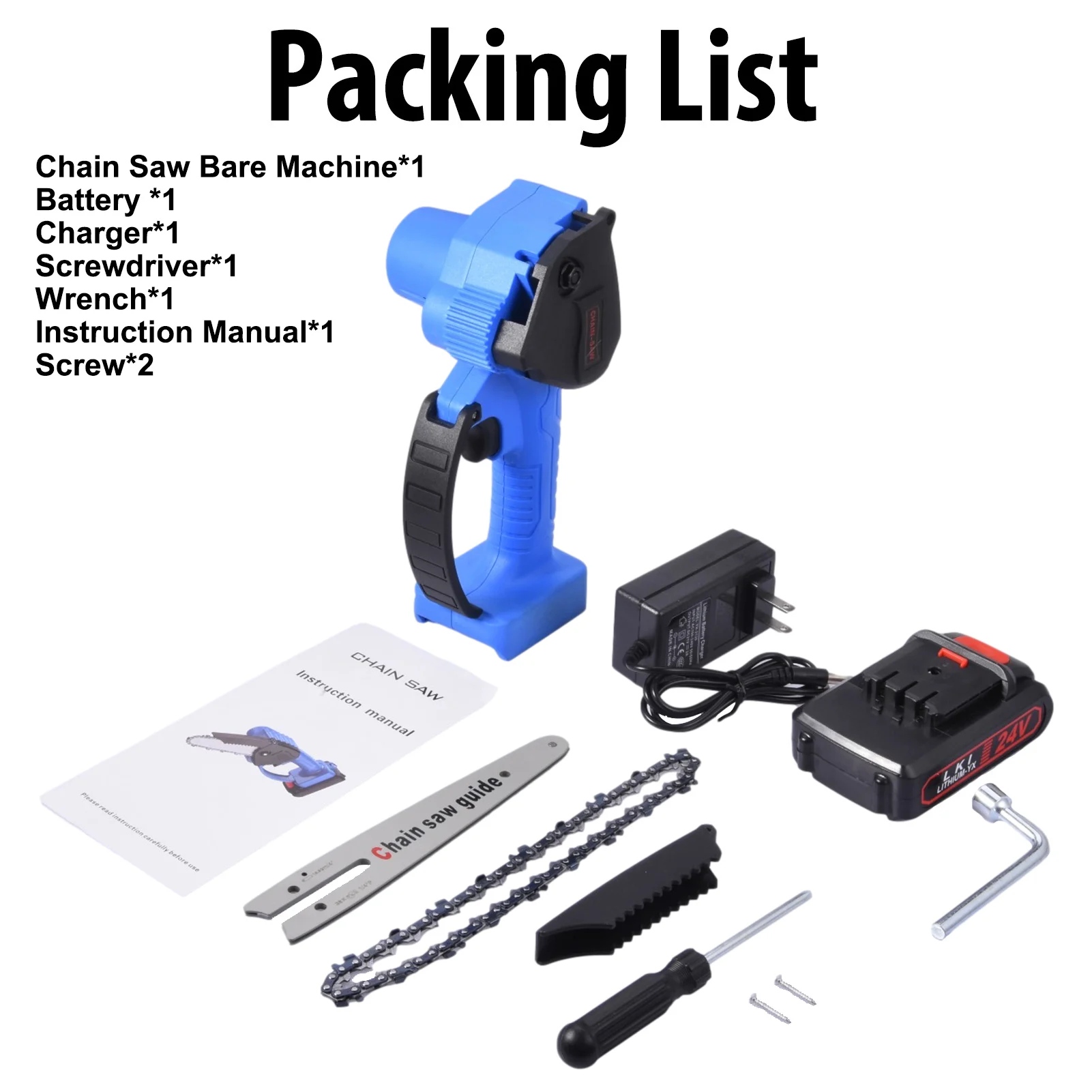 

Mini Electric Chainsaw Cordless Handheld Pruning Saw Portable Home Garden Logging Power Tool 24V Lithium Battery Wood Cutter