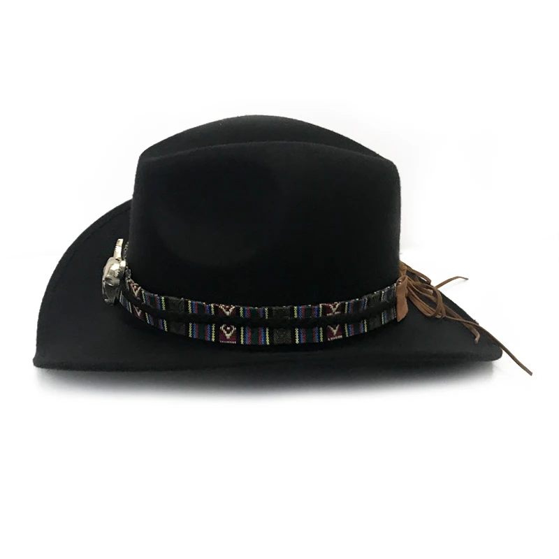 

YY Metal Bull Ribbon Fedoras Men Winter Autumn Western Cowboy Jazz Hat Women Trilby Felt Cap Cowgirl Jazz Toca Sombrero FD19013