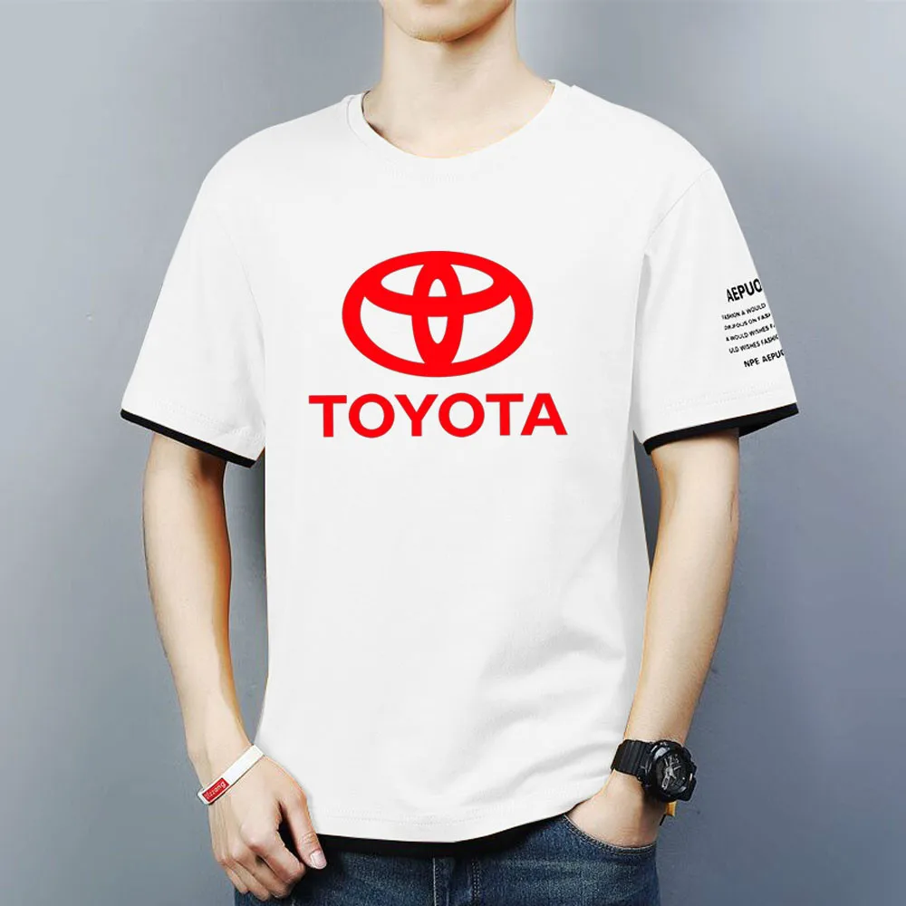 

2021 New Men's Summer TOYOTA car Logo Round Collar Fashion Contrast Color Trend Sports T-Shirt Comfortable Top