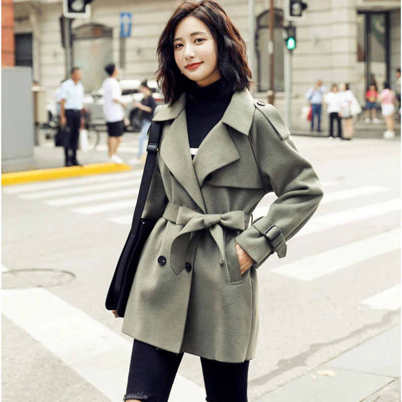 

Women Double-sided woolen coat Autumn Winter New Loose Casual Double-sided woolen coat Fashion Beige Trench coats Overcoat Trend