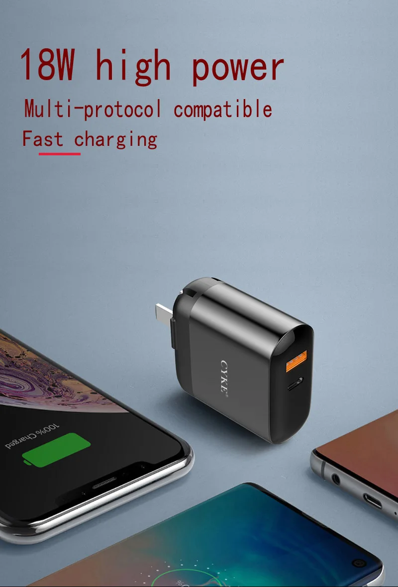 CYKE двойной USB интерфейс QC3.0 Быстрая зарядка PD18W Быстрая зарядка складное Цифровое зарядное устройство портативное универсальное зарядное устройство