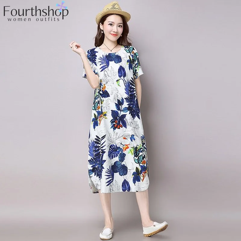 Женское платье с цветочным принтом свободное Повседневное средней длины