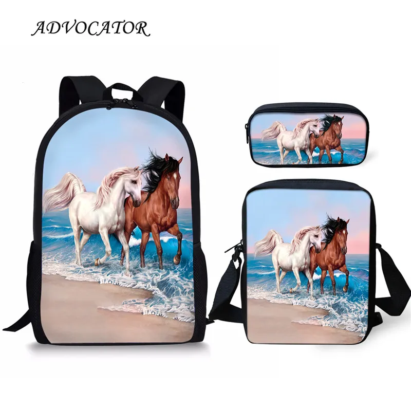 3pcs/set Women Backpack School Bags Horse Printing Trival Bags for Teenagers Girls Japanese Schoolbag Mochila Feminina Escolar