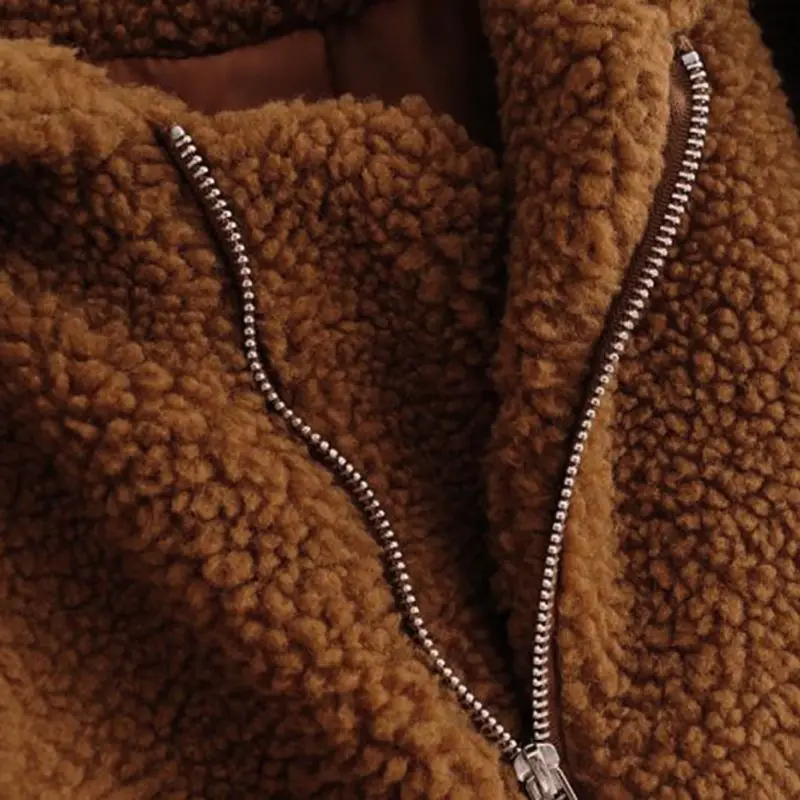 

Women Casual Warm Faux Shearling Coat Autumn Winter Long Sleeve Lapel Fluffy Fur Outwear With Pocket