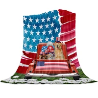 fleece throw blanket full size truck with dog and watercolor american flag at daisy grassland lightweight flannel blankets for
