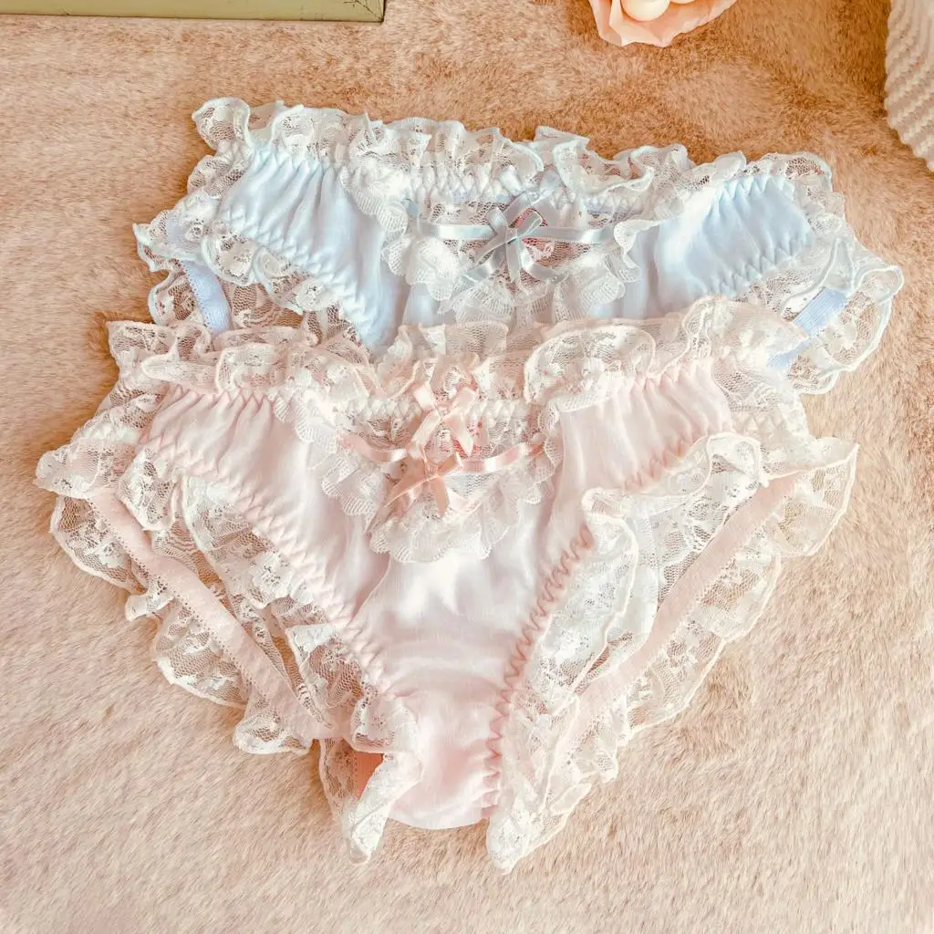 

Underwear Girl Lace Transparent Bow Sexy Briefs Summer New Japanese Style Sweet Ruffled
