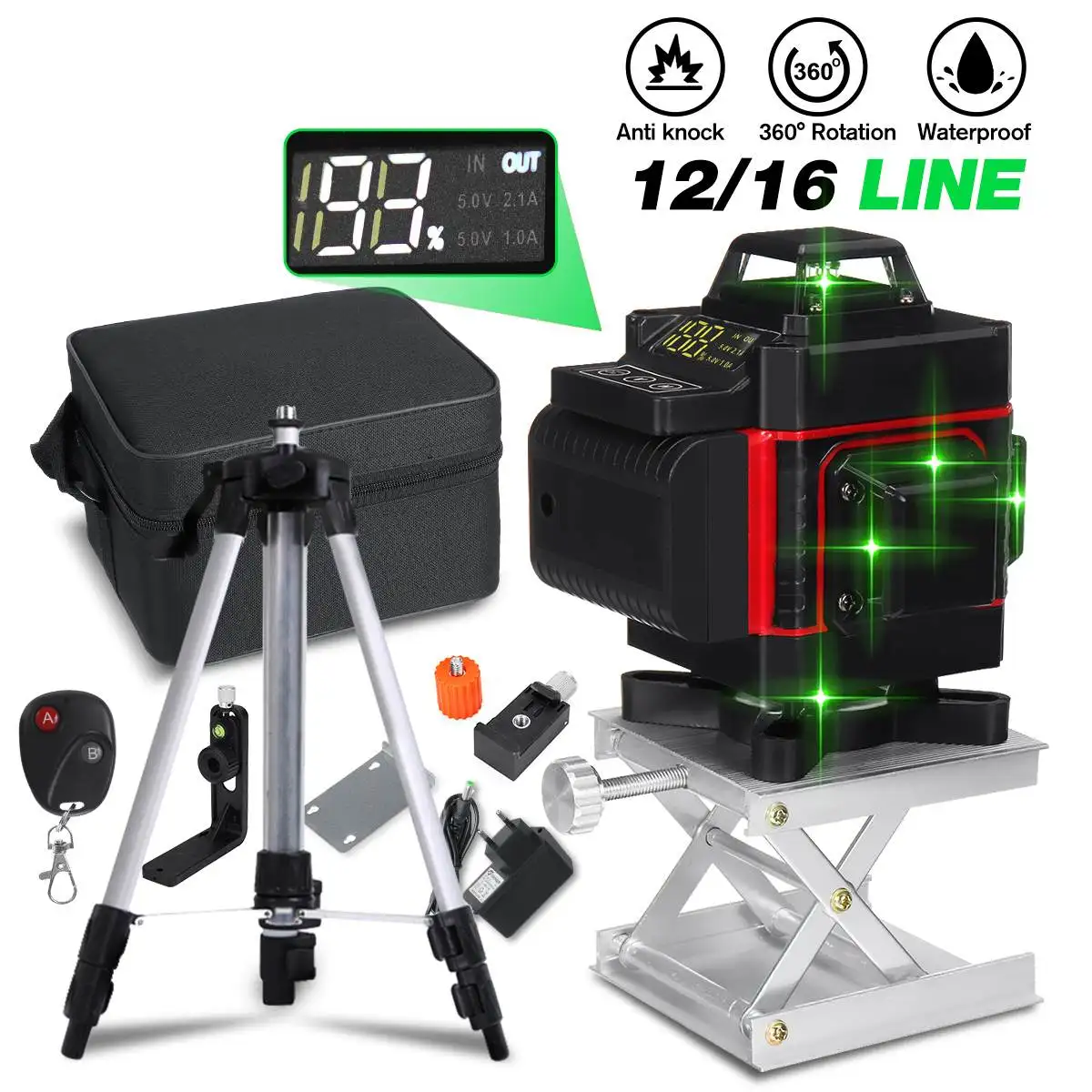 

16/12 линий лазерных уровней 4D/3D светильник горизонтальный и вертикальный крест 360 автоматический самонивелирующийся лазерный уровень со шта...