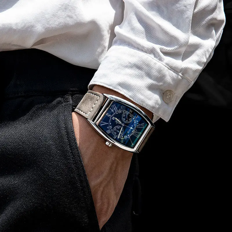 

Tonneau Watch Men's Korean-Style Fashion Roman Scale Calendar Waterproof Watch Casual Student Quartz Watch