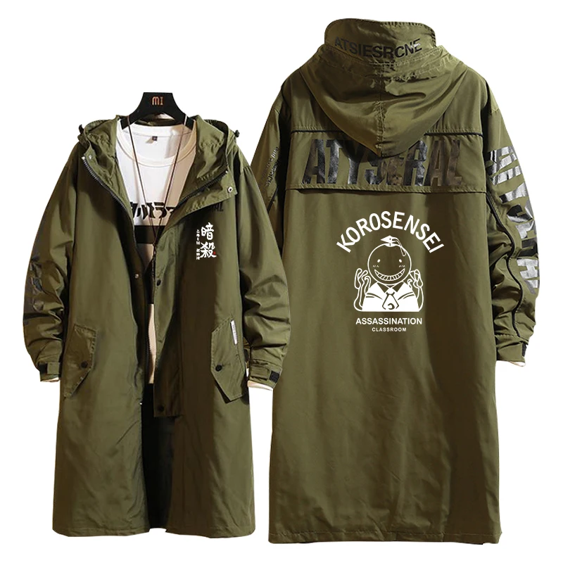 Длинная куртка унисекс полиэстер с капюшоном на молнии принтом|Плащи и тренчи| |