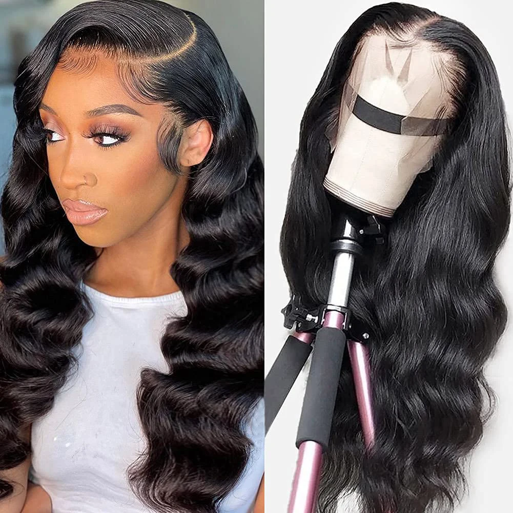 

RONGDUOYI Synthetic Hair Black Color Body Wave Lace Wigs For Women Natural Hairline Lace Frontal Cosplay Wig Resistant Fiber