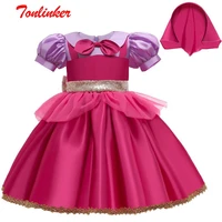 new little girls christmas xmas dress up party dresses costumes for children princess little red riding hood sequin bow dress