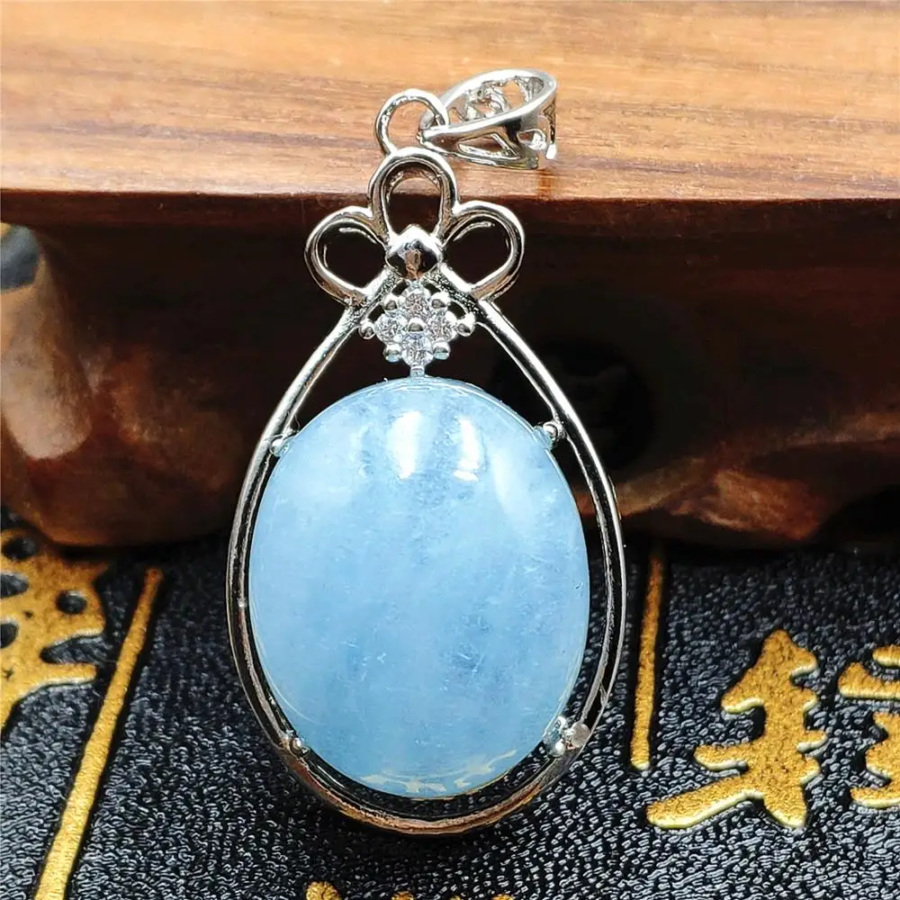 Подвеска из натурального синего аквамарина Женское и мужское ожерелье серебра 925