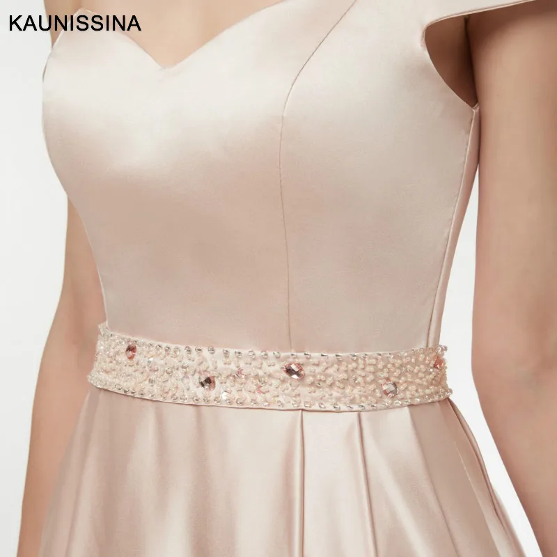 

KAUNISSINA Women Evening Party Dresses Long Prom Dress Sexy Off Shoulder A-Line Vestidos High Quality Satin Evening Robes