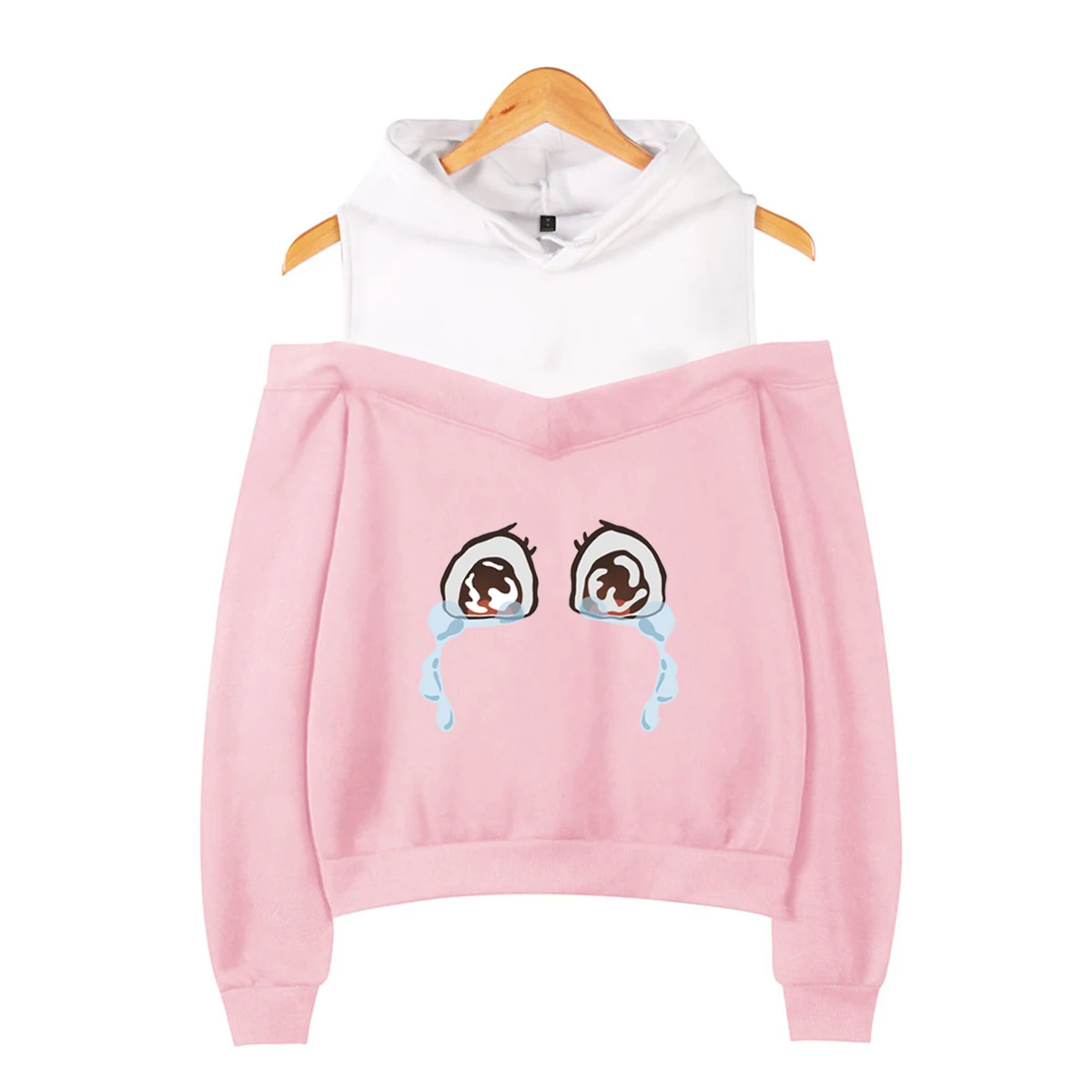 

New Sad tears Print Hoodies Women Off Shoulder Sweatshirt Y2K Girl Pullover Harajuku Streetwear Autumn Winter Clothes